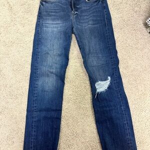 Frame Denim Dark Blue Distressed Straight Leg Jeans